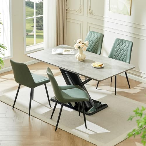 LEMROE Faux Leather Dining Chairs Set of 4 Green Chairs Upholstered Seat | Armless Accent Chairs with Backrest and Metal Legs, Waterproof for Kitchen Dining Room Bedroom Office Reception Room Modern