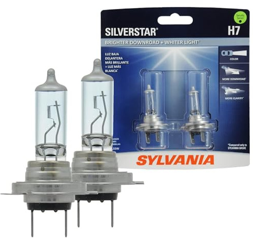SYLVANIA - H7 SilverStar - High Performance Halogen Headlight Bulb, High Beam, Low Beam and Fog Replacement Bulb, Brighter Down Road with Whiter Light (Contains 2 Bulbs)