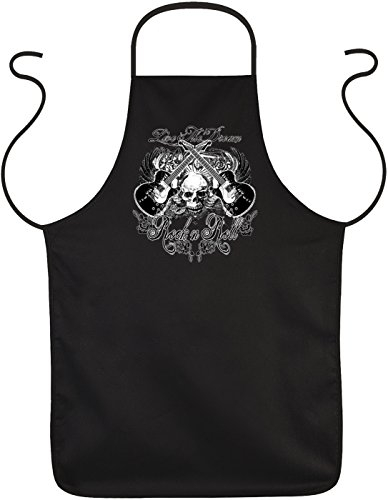 Grillschürze für Männer mit Motiv Rock n Roll Skull | Grill Schürze Kochschürze lustig Baumwolle schwarz | lustige Geschenke zum Thema BBQ Grillen Grillzubehör