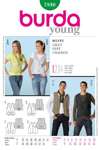 Burda Vest 7810 - Waistcoat for Ladies and Gentlemen, Size 44-54