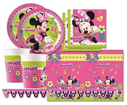 IRPot - KIT COORDINATO COMPLEANNO BAMBINA MINNIE DISNEY 90 PZ CON GHIRLANDA FESTONE