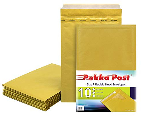 Pukka Post & Packaging Bubble Lined Envelopes - Pack of 10 Self Seal Padded Lightweight Mailers for Safe and Secure Shipping - Impact & Puncture Resistant for Protection - 250 x 345 mm, Size F - Gold