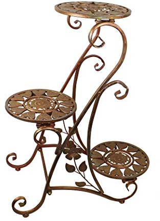 GMMH Original Blumentreppe Blumenampel Eisen Metall Blumenständer Regal Antik Hocker LN171