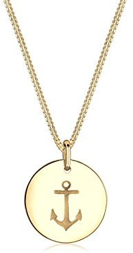Elli Halskette Silber 925 Vergoldet 24K Anker Plättchen Anhänger Kette Damen Schmuck Geschenke für Frauen Mädchen Mama Freundin, Silberkette Länge 45 cm