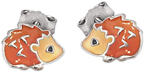 Clever Schmuck Silberne Kinder Ohrringe als Ohrstecker Mini Igel orange braun schwarz lackiert glänzend STERLING SILBER 925 im Etui rosa