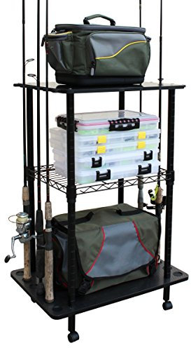 Rush Creek Creations Carrello per attrezzatura da pesca a 12 canne, carrello per attrezzatura da pesca con 12 clip per canna da pesca, nero