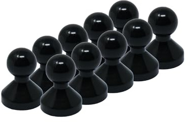 Small Black Acrylic Push Pin Magnet for Fridge, Whiteboard, Noticeboard, Filing Cabinet - 11mm dia x 17mm tall - Pack of 10