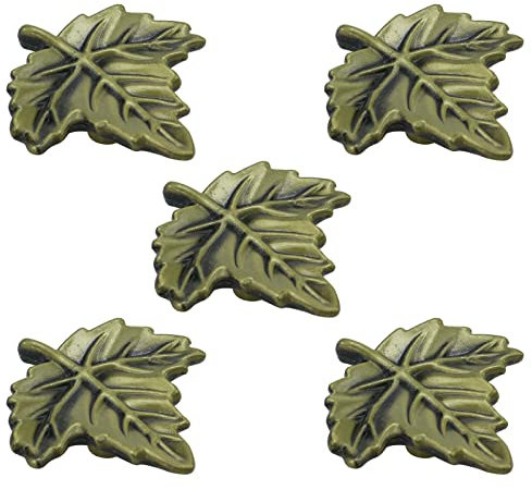 Tulead 5PCS Leaf Shaped Pulls Antique Green Bronze Leaf Handle Cabinet Knobs Door Pulls Leaf Door Knobs 2.1 x 2 with Mounting Screws
