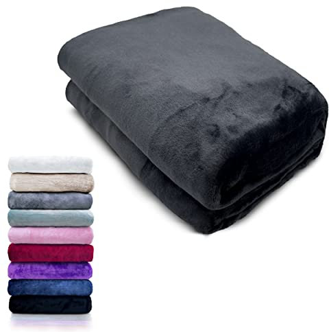 HTE Manta Microfibra Suave para Sofá y Cama, Super Caliente para Adulto y Niño,Sin Arrugas (Negro, 130 x 160 cm)