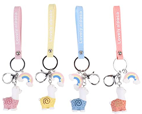 PRETYZOOM 4 Stück Plüsch Tier Schlüsselbund Kawaii Alpaka Pom Pom Schlüsselanhänger Schlüsselringe Charms Handtasche Anhänger für Telefon Geldbörse Tasche Gürtel Rucksack Geburtstagsgeschenke