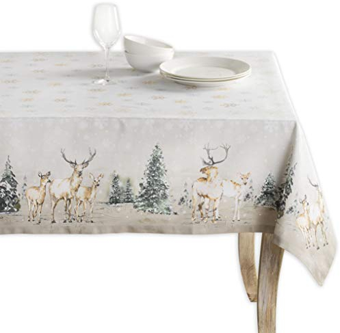 Maison d' Hermine Deer In The Woods 100% Baumwolle Tischdecke für Küche | Abendessen | Tischplatte | Dekoration Parteien | Hochzeiten | Thanksgiving/Weihnachten (Rechteck, 160cm x 220cm)