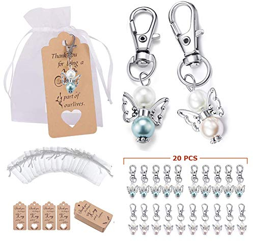 LinTimes Schutzengel Gastgeschenke Hochzeit 20 Stück Schlüsselanhänger Schutzengel + kardieren Dankeschön Geschenke + Organza Beutel Für Geburtstag Taufe Hochzeit Kommunion Party - Zwei Farben