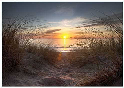 Wallario Glasbild Sonnenuntergang am Strand - 70 x 100 cm Wandbilder Glas in Premium-Qualität: Brillante Farben, freischwebende Optik