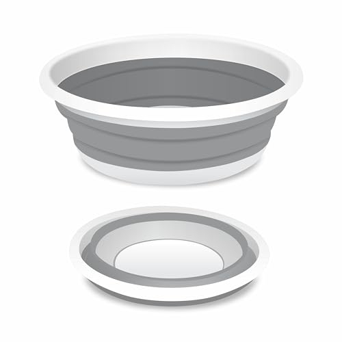 ACUNA Collapsible 5L Medium Round Washing Up Bowl Basin Multipurpose Outdoor Travel Basin Folding Portable Silicone Bowl Tub for Kitchen Camping Caravans Water Carrier (Grey)