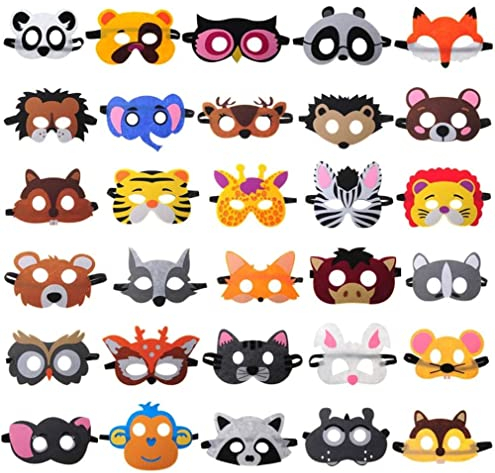 LATERN 30 Pezzi Maschere di Animali in Feltro, per Bambini per Feste Riempitrici per Sacchetti per Cosplay Vesti per Giungla, Halloween Tema