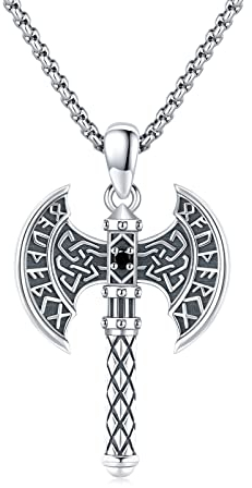 ABIGY Wikinger Axt Halskette 925 Sterling Silber keltischer Axt Anhänger für Männer Nordisches Amulett Axt Schmuck Weihnachten Halloween Ostern Valentinstag Geburtstag Schmuck Geschenke für Herren