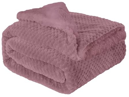 IlGruppone Coperta Plaid in Pile Sherpa Invernale, Morbida e Calda,440 Gr/Mq Coperta Pelosa Tinta Unita Con Lavorazione Divano in Finta Pelliccia - Rosa - Singolo 160x200