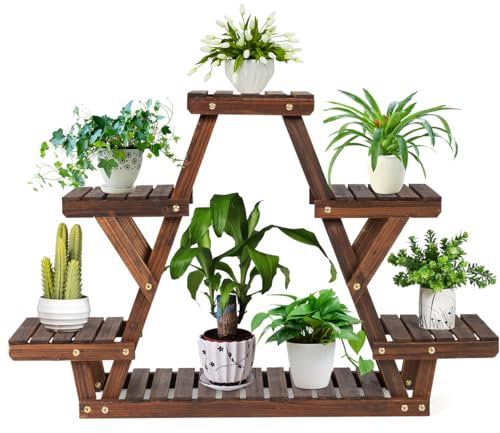 Regal für Pflanzen aus Holz, Ständer für Innen- und Außenpflanzen, Mehrzweck-Topfständer, Ständer für Gartenpflanzen, Balkon, Wohnzimmer, Terrasse (4 Ebenen)