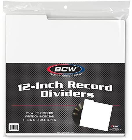 BCW 12-Inch Record Dividers, White, Archival, Write-On Headers, 25 Count | 30 pt polyethylene dividers keep LPs upright and organized, with write-on headers extending 1.5 inches above records.