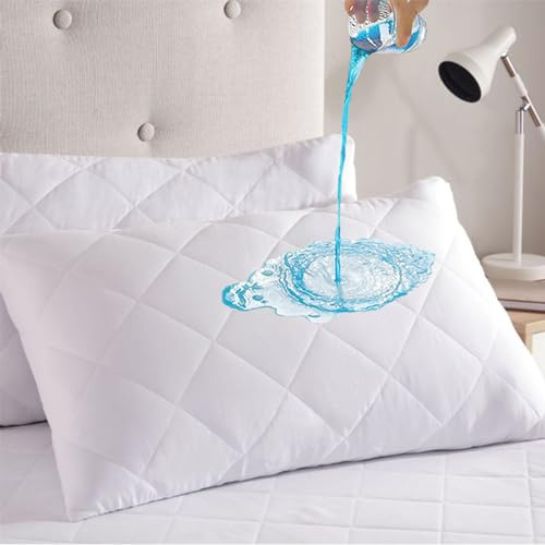 SM Decor 4 Pack Quilted Waterproof Pillow Protectors, White Bed Pillows Cover Quilted Pillowcase, Extra Soft & Breathable Pillow Case (50 x 75 cm) (4 Pack)