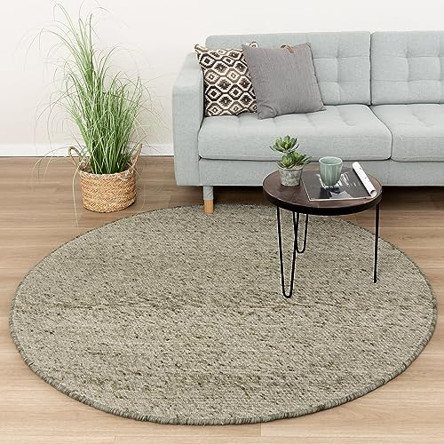 FRAAI | Home & Living Wollteppich Rund - Feline Olivgrün Wolle - Flachgewebe - Einfarbig - Modern, Skandinavisch - Wohnzimmer, Esszimmer, Schlafzimmer - Carpet