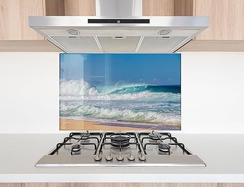 Myphotostation.com 20Wx14H'' Tempered Glass Stove Backsplash Kitchen Tile Decor Stove Back Cover Glass Splashback Tile for Stove Top Cover Toughened Glass Cooker Protector 1