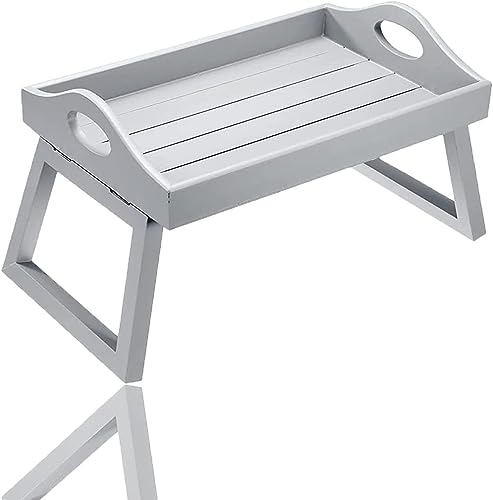 IFJA wooden lap tray, foldable bed table or bed tray, portable tray table with folding legs, sofa tray for serving snack Live comfortably with our bed tray table (Grey)