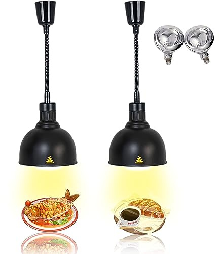 VFDZ Lampada Riscaldante per Alimenti Regolabile Altezza(Nero) | Sospesa Lampade Scaldavivande Cucina, 25cm Diametro Lampade Riscaldanti per Cucina a Buffet per Ristoranti, Hotel
