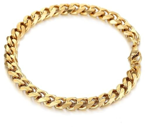 DVRK ® Pulsera Oro Hombre de 7 mm Resistente al Agua y al Sudor – Brazalete Eslabones 19 cm bañado en Oro 18k con Base Acero Inoxidable 316L - Esclava, Idea Regalo Chico