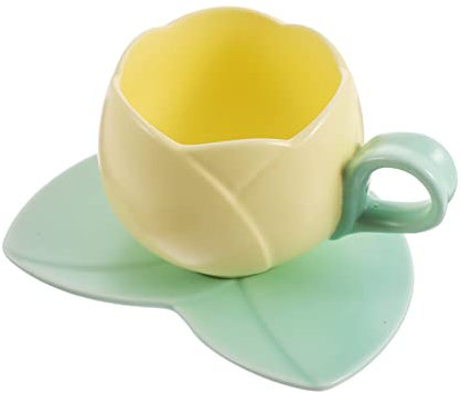 Didiseaon Ceramic Coffee Mug Saucer Set 300ML Multi-Function Milk Cup Flat Base for Breakfast Tea Water and Juice