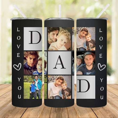zouwii Vaso De Acero Inoxidable Personalizado De 20 Oz Con Foto, Taza Personalizada Con Cualquier Foto, Taza Grande Personalizada Con Pajita, Vaso De Fotos De Papá, Taza De Viaje, Regalos Para él