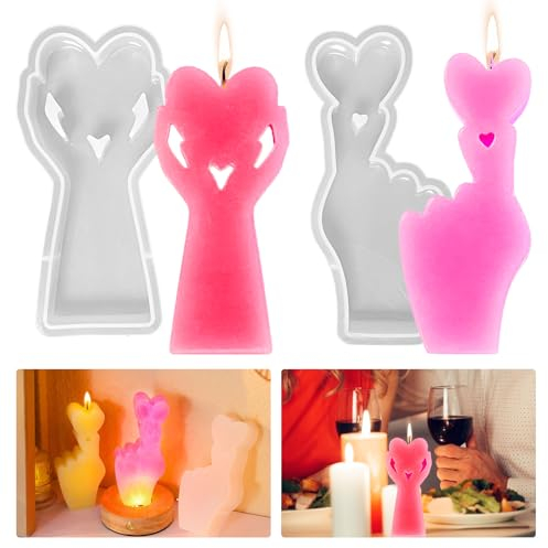 2 Stück Silikonformen Gießformen Hand mit Herz Kerzenform zum Gießen, Epoxidharz Form Herz Hand Kerzengießformen Herzform Silikon Hand Gießform Gipsform DIY Handwerk Haus Dekoration
