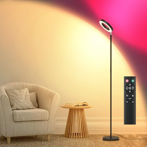 RGB Stehlampe Deckenfluter, 42W Sehr Hell Farbwechsel Doppelseitige Stehlampe mit Fernbedienung, Mehrfarbige Farbverläufe, Sprünge, Zeitmessung, Stufenlos Dimmbar Leselampe für Wohnzimmer Schlafzimmer