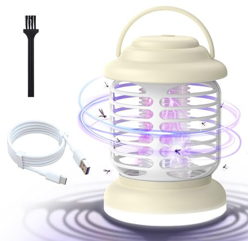 Anti Mosquitos Electrónico 5W, Mata Mosquitos Electrico Interior y Exterior, Lampara Antimosquitos Portatil, Antimosquitos Electrico Casa Camping Compacto con Lámpara de LED (USB sin Batería, Beige)