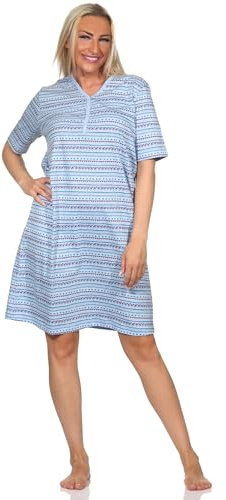 Normann Damen Kurzarm Nachthemd im Ethnolook - auch in Übergrössen, Farbe:blau, Größe:40-42