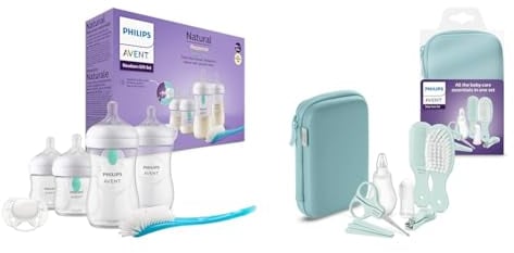 Philips Avent Babyflaschen mit AirFree Ventil & Avent Babypflege-Set – Starter-Set mit 9 Zubehörteilen