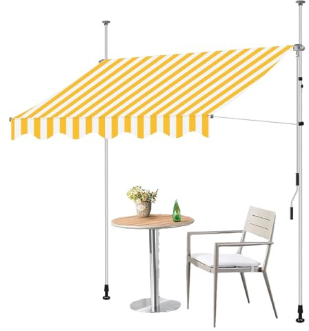 Markise, Klemmmarkise, Balkon Markise Ohne Bohren, Handkurbel Klemmarkisse, Sonnenschutz Balkon, Höhenverstellbar, UV-beständig und Wasserdicht für Terrasse (Color : Gelb+Weiß, Size : 200cm)