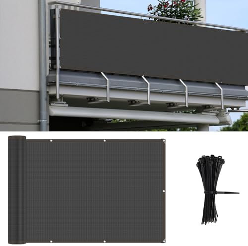 2Pcs Balcony Privacy Screen, 1×3m Breathable Patio Privacy Protective Screen with Reinforced Edge, 95% UV Block Mesh Porch Privacy Fencing Cover with 20 Zip Ties Easy to Install for Yard Porch Patio