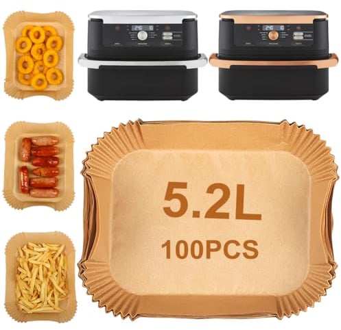 YQL 100CS Air Fryer Liners for Ninja Foodi FlexDrawer AF500UK/AF500UKCP, Disposable Air Fryer Accessories, Parchment Paper for COSORI Dual Airfryer 8.5L/Duronic 9L/Russell Hobbs Dual Airfryer