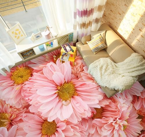 Benutzerdefinierte Selbstklebende Boden Wandtapete 3D Rosa Blume,430 * 300cm Bodenfliesen Aufkleber Wohnzimmer Studie Pvc Wasserdicht Tragen 3D Bodenbelag Tapete