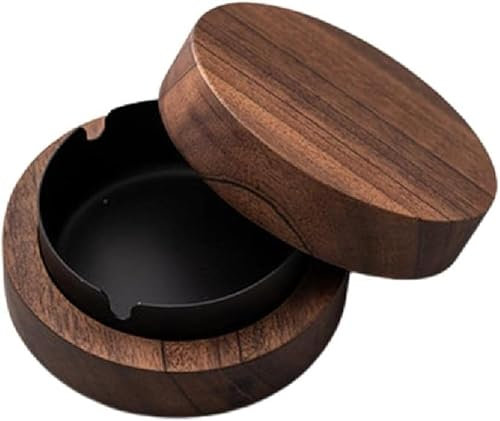 Cenicero, Cenicero Crudo, Cenicero con Tapa, Cenicero De Viento De Madera, A Prueba De Viento, A Prueba De Olores, Aplicar A Bar, Sala De Estar, Oficina, Fiesta,negro