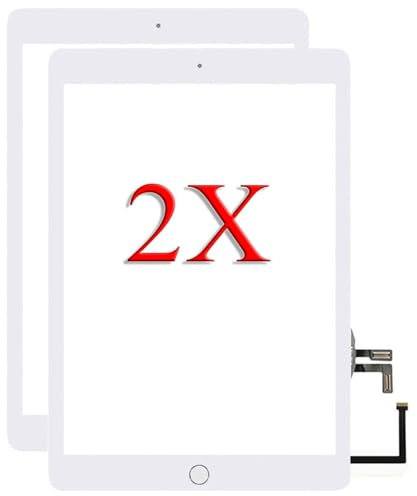 Ersatz-Bildschirm-Ersatz für iPad 5 5. Generation A1822 A1823 2017, 2 Stück, 24,6 cm (9,7 Zoll), für iPad 5, 5. Generation, Touchscreen-Digitizer, Ersatz mit Home-Taste, Weiß