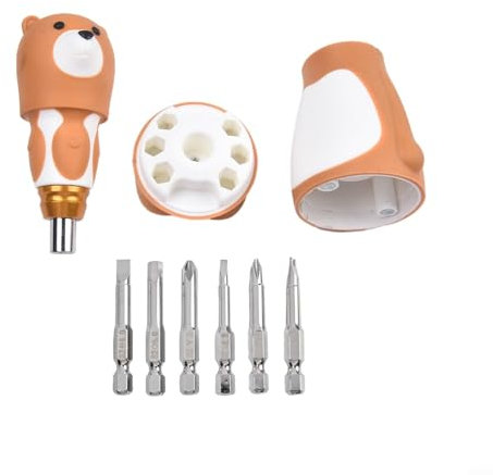 CWOQOCW 6 In 1 Cartoon Bear Screwdriver Set Multi-Purpose Ratcheting Screwdriver Labor-saving Screwdriver Repair Tool, TPR Non-slip Handle For More Comfortable