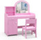 RELAX4LIFE Toeletta Trucco per Bambina con Luci LED, 2 Colori, Specchiera Trucco con Sgabello, Mensole e Cassetto, Toeletta in Legno, per Bambini 3+ Anni (Rosa, L)