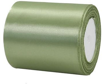 POPOYU 4 Inch Wide Sage Green Ribbon 22m,10cm Sage Green Satin Ribbon Fabric Large Solid Satin Ribbon,Polyester Ribbon for Gift Wapping,Door,Chair,Window,Wedding Car,Wedding,Bridal Shower Decoration