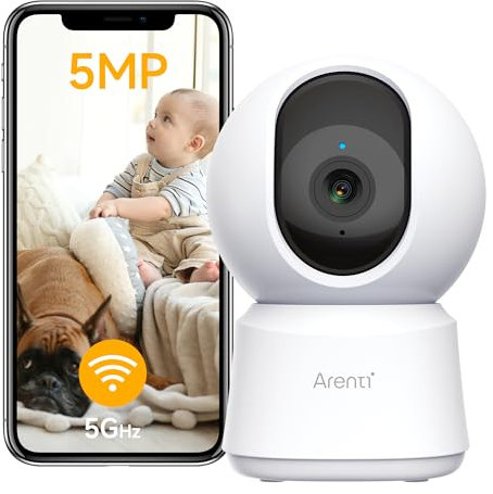ARENTI 3K 5MP Security Camera Indoor,5Ghz&2.4G WiFi 6 Baby Monitor,Pet Dog Cameras with App,Motion Tracking,Sound Detection,Night Vision,360°View,Two-Way Audio,Works with Alexa (P2F)