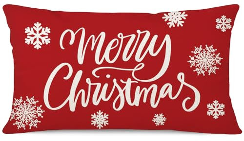 Ohok Dekorativ Weihnachten Kissenbezug 30x50 cm, Polyester Leinen Zierkissenbezüge Merry Christmas Kissenbezüge Dekor Kissenhülle Set für Schlafzimmer Wohnzimmer Sofa (Schneeflocke Rot)