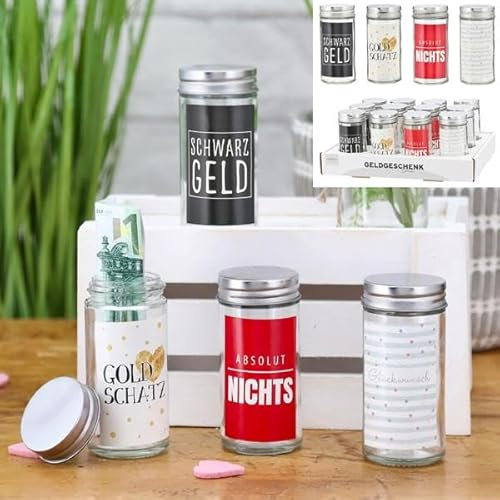 KAMACA 4er Set Geschenkverpackung mit Sprüchen für Geldgeschenke kleine Geschenke Geschenkverpackung Geld Gutschein aus Glas (4er Set Glasröhrchen)