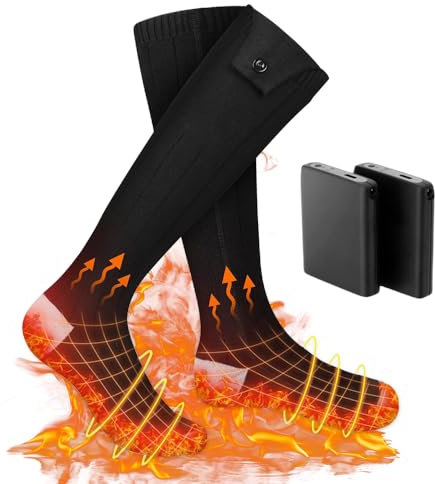 2024 Calze Riscaldate a Batteria, 5v 5000mAh Calzini Riscaldati, Calze Termiche Ricaricabili, 4 Temperature Scaldapiedi Elettrico, Calzini Riscaldati Lavabili per sci, bicicletta, campeggio, pesca