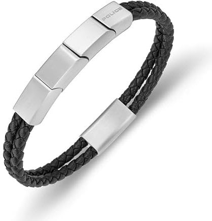 Police Herren-Armband aus Edelstahl, Flügel-Logo, zweireihig, Schwarz, Einheitsgröße, Edelstahl, Kein Edelstein